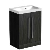 1 x Drift Essen Grey 2 Door Floor Mounted Cabinet With Sink Basin and Satin Chrome Handles -