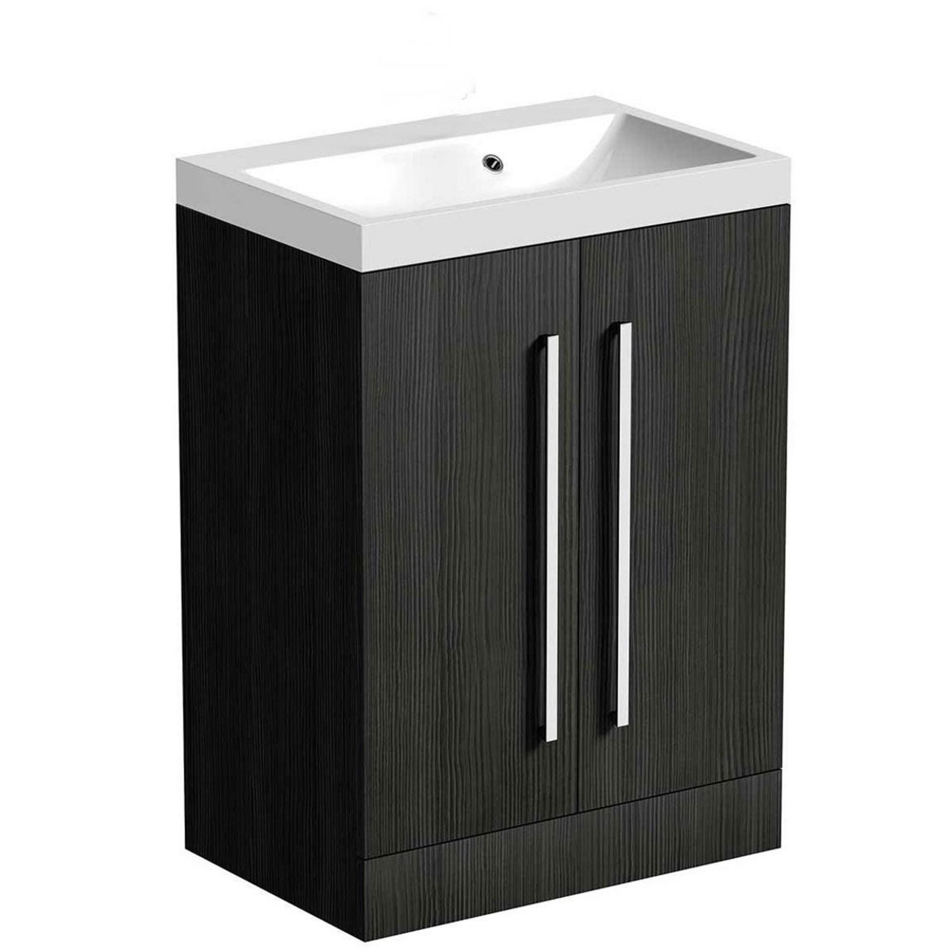 1 x Drift Essen Grey 2 Door Floor Mounted Cabinet With Sink Basin and Satin Chrome Handles -