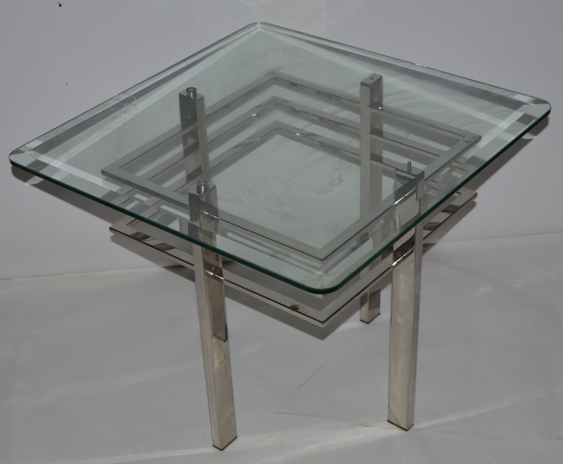 2 x Designer Chelsom Tables - Includes Lamp and Coffee Table - Chrome Frame With Tempered Glass Tops - Image 2 of 5