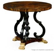 1 x JONATHAN CHARLES Mahogany Centre Table With Gilt Lions Paw Feet - Dimensions: W:91.5cm H:76.