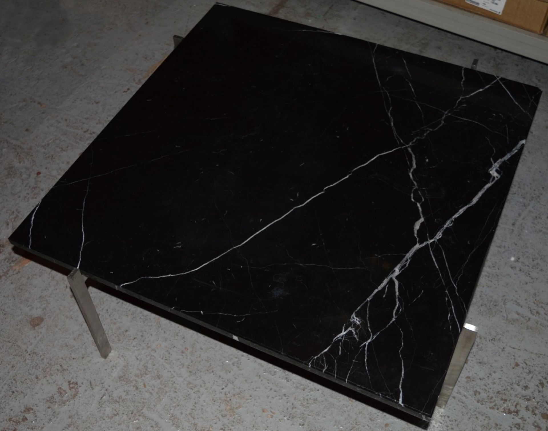 1 x Contemporary Faux Marble Coffee Table With Satin Chrome Frame - Black Faux Marble Full of - Image 6 of 8