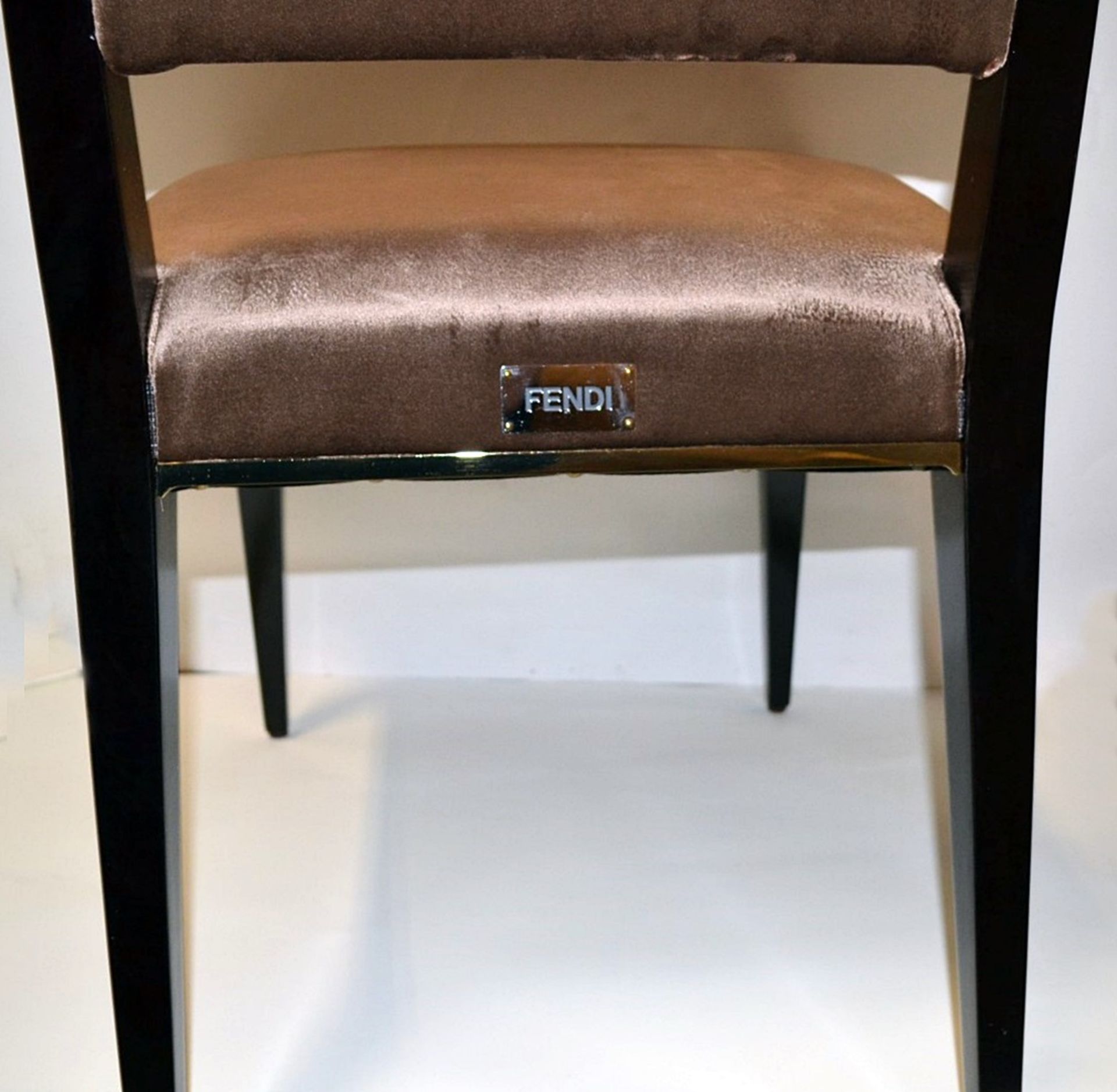 6 x FENDI Stardust Chairs (Art. Ss14/2) - Upholstered In A Rich Mocha Chenille With Brass - Image 6 of 7