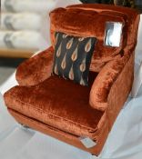 1 x DURESTA Portobello Armchair - Richly Upholstered In A Burnt Orange Velvety Chenille - Includes