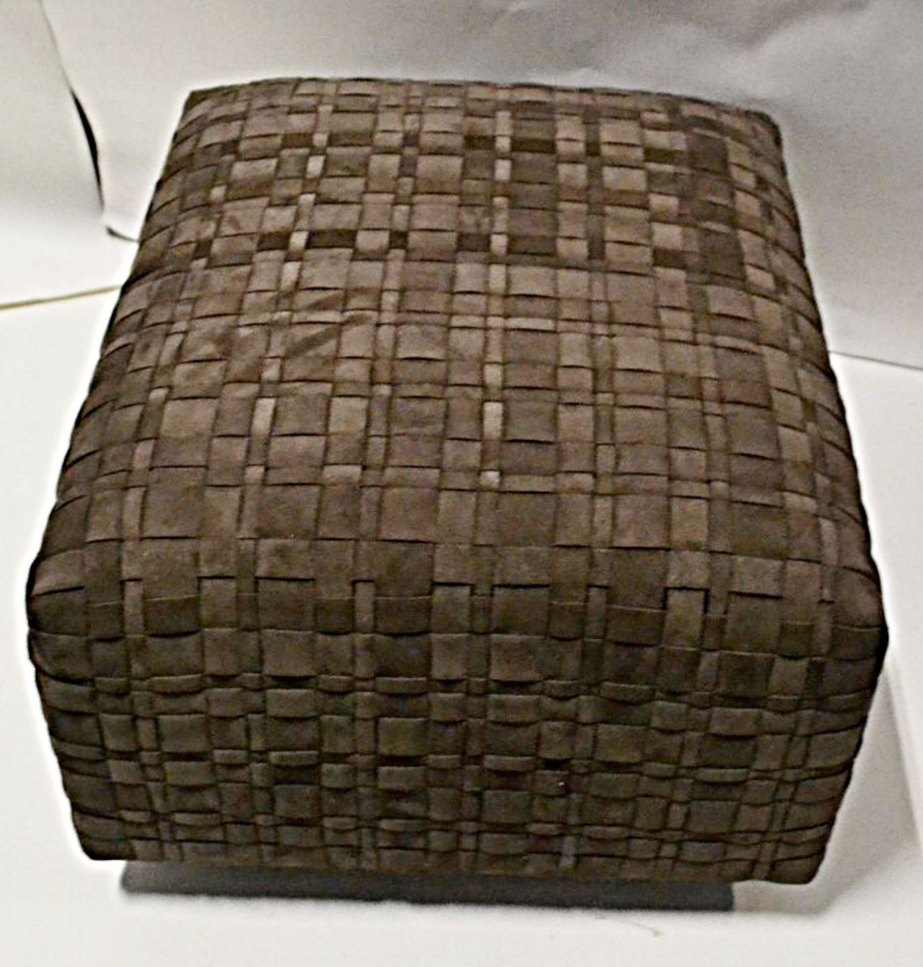 1 x Flexform Bangkok Ottoman - Elegantly Upholstered In Woven Strips of Brown Suede Leather - - Image 7 of 8