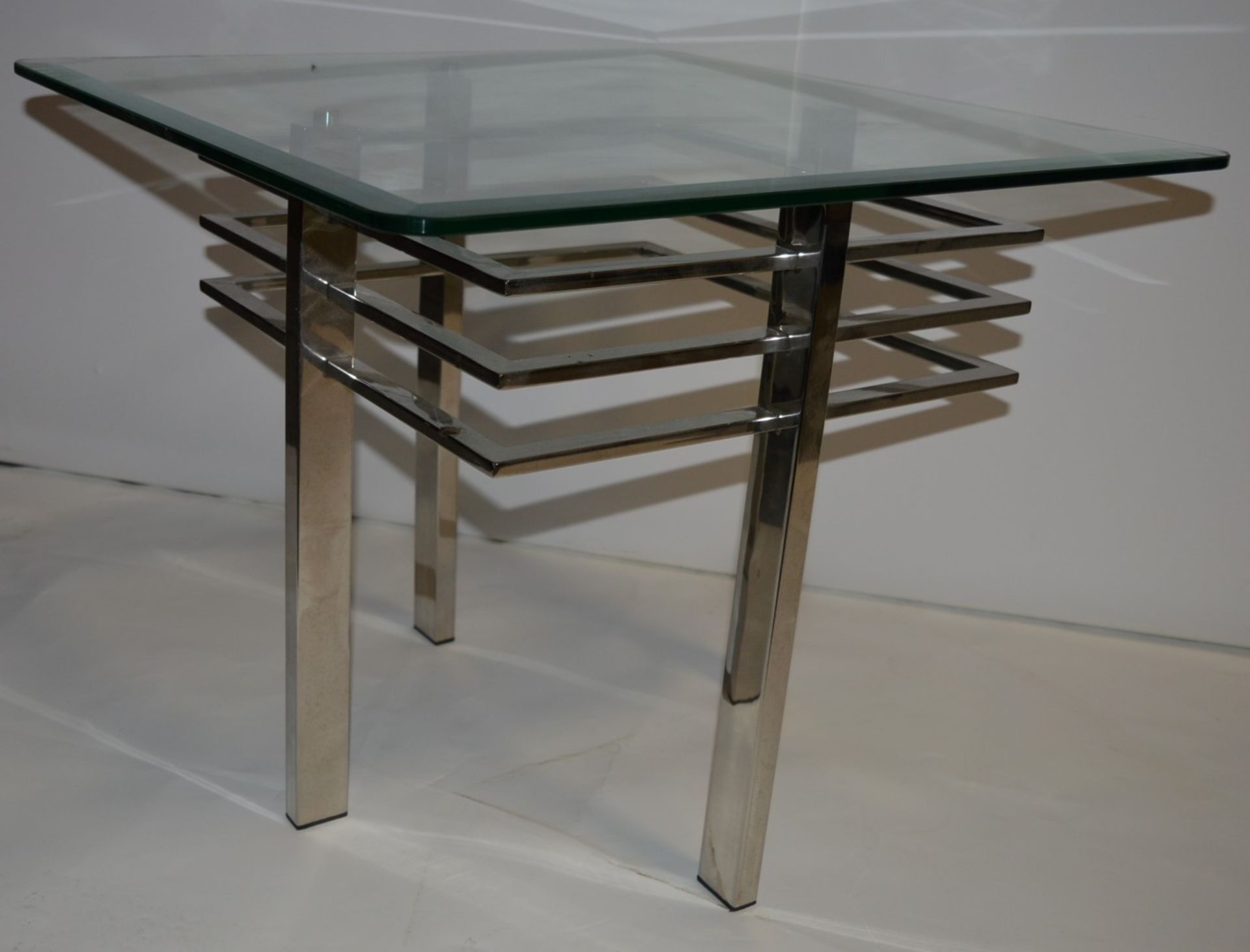 2 x Designer Chelsom Tables - Includes Lamp and Coffee Table - Chrome Frame With Tempered Glass Tops - Image 4 of 5