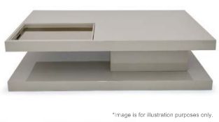 1 x FRATO Saldanha Coffee Table - Modern Wooden Unit Featuring A Push-To-Open Drawer, Light Grey