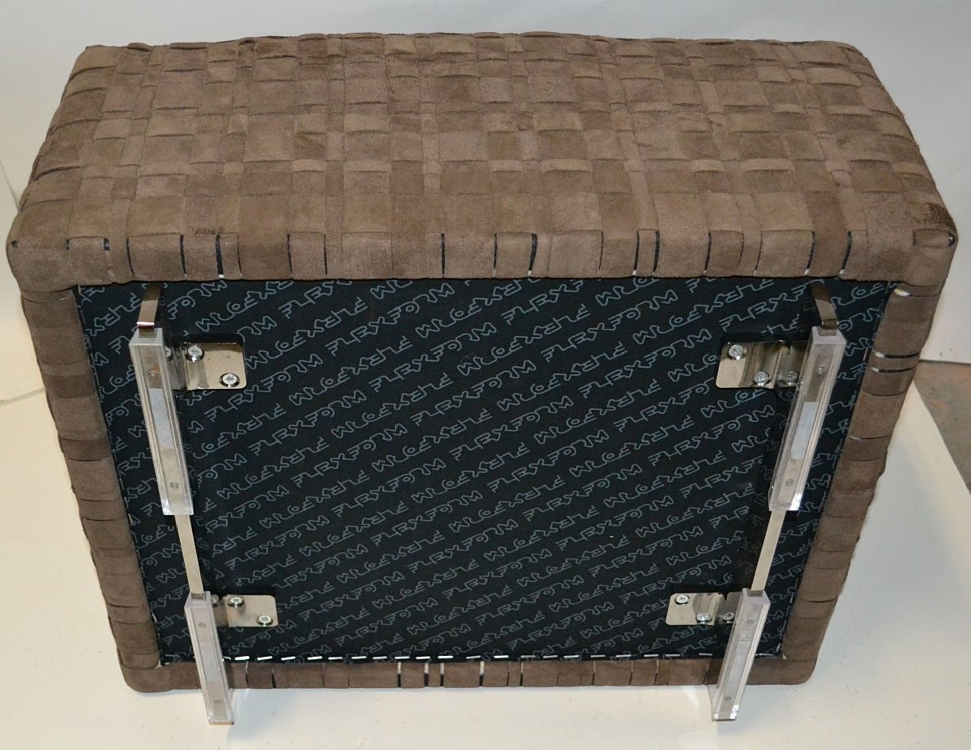 1 x Flexform Bangkok Ottoman - Elegantly Upholstered In Woven Strips of Brown Suede Leather - - Image 3 of 4