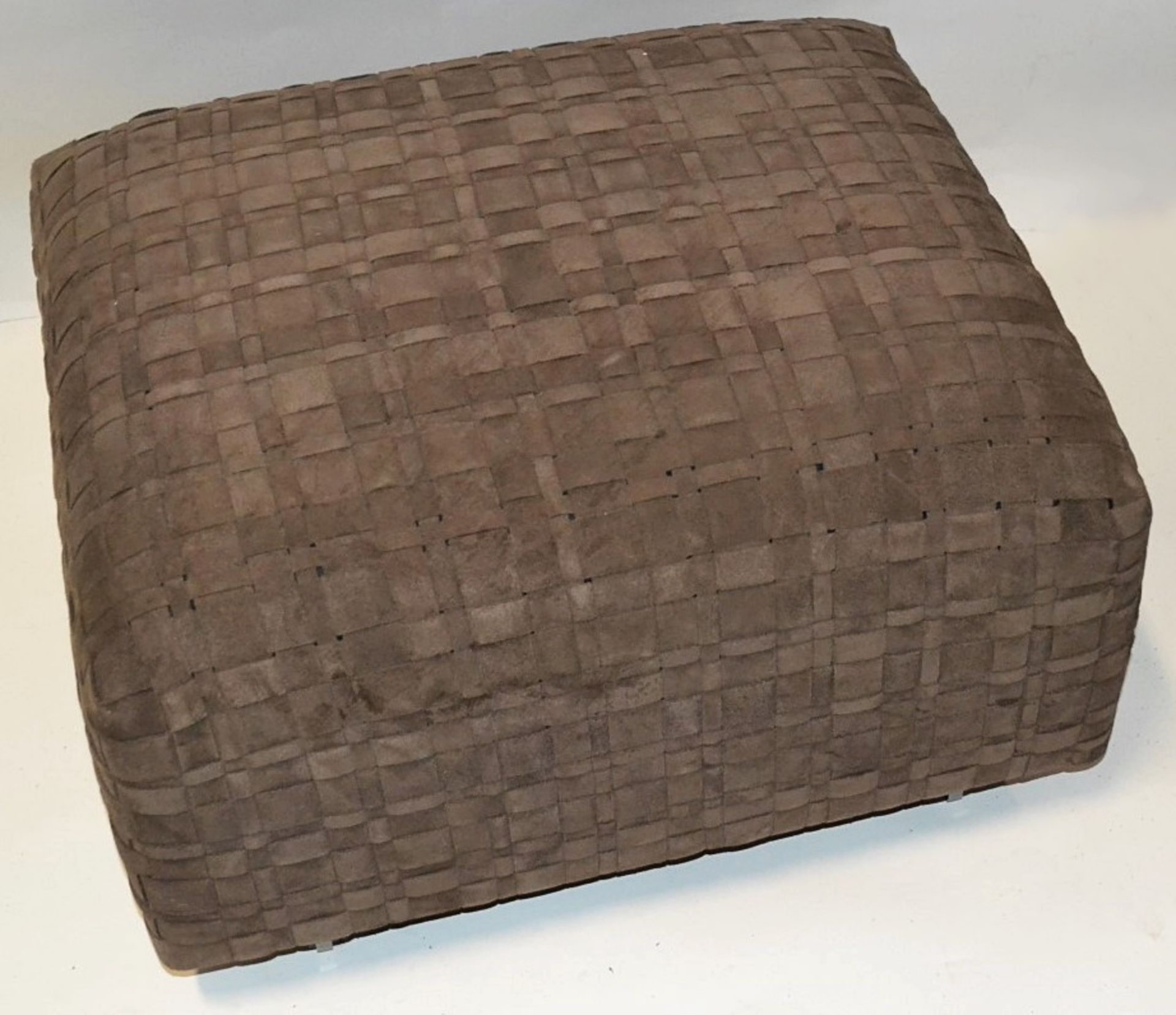 1 x Flexform Bangkok Ottoman - Elegantly Upholstered In Woven Strips of Brown Suede Leather - - Image 2 of 4