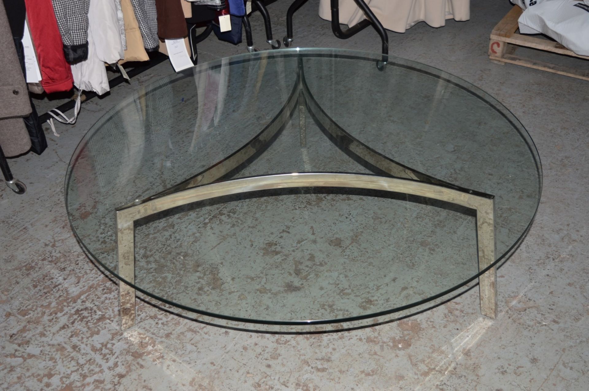 1 x Designer Chelsom Coffee Table - Chrome Frame With Tempered Glass Circular Glass Top - CL011 -