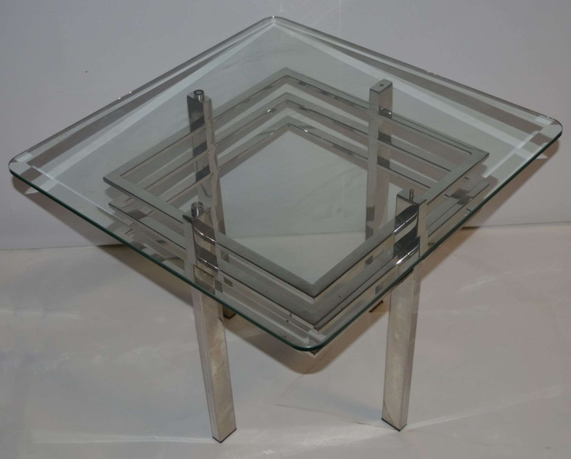 2 x Designer Chelsom Tables - Includes Lamp and Coffee Table - Chrome Frame With Tempered Glass Tops - Image 3 of 5