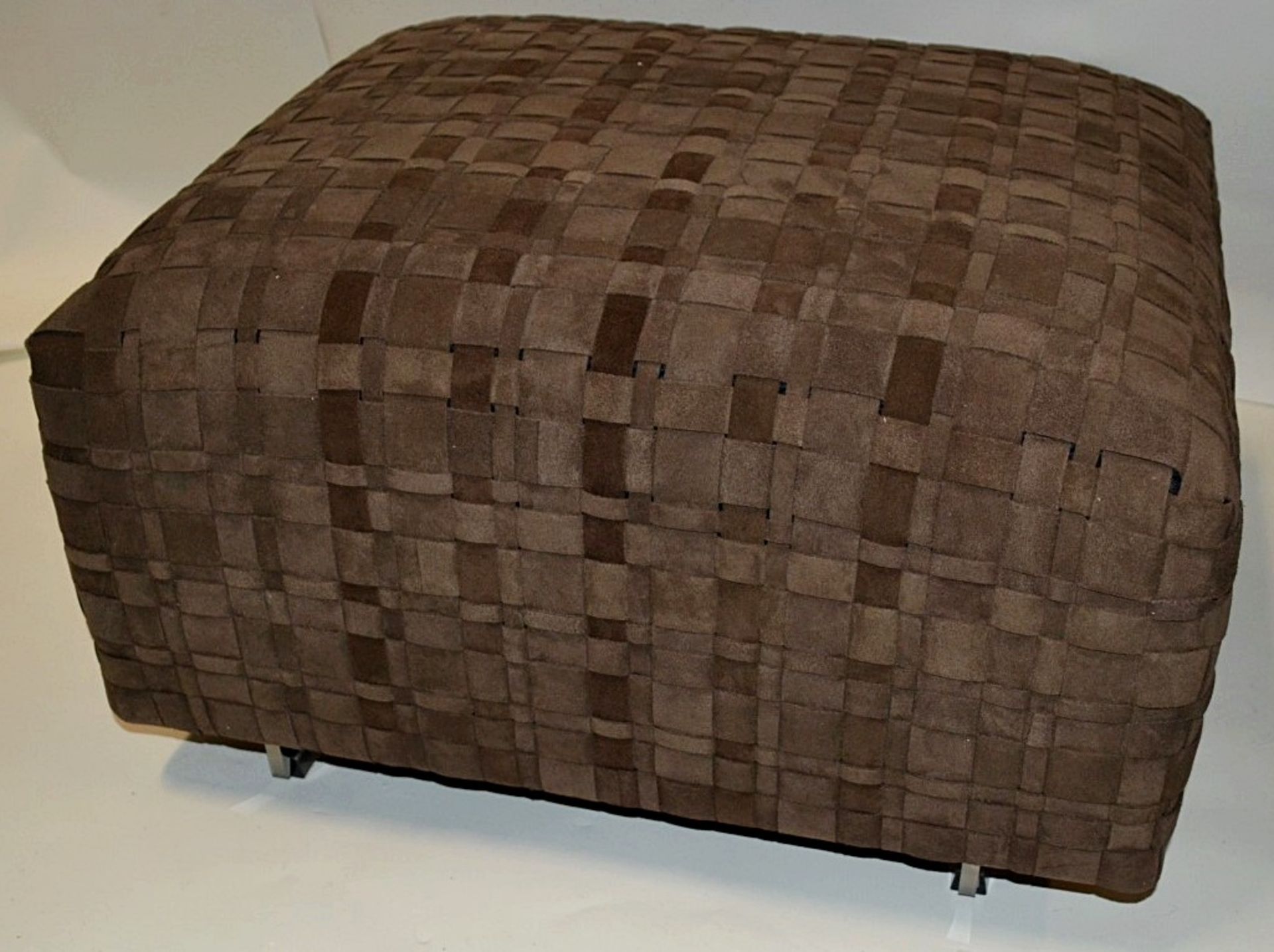 1 x Flexform Bangkok Ottoman - Elegantly Upholstered In Woven Strips of Brown Suede Leather - - Image 2 of 8