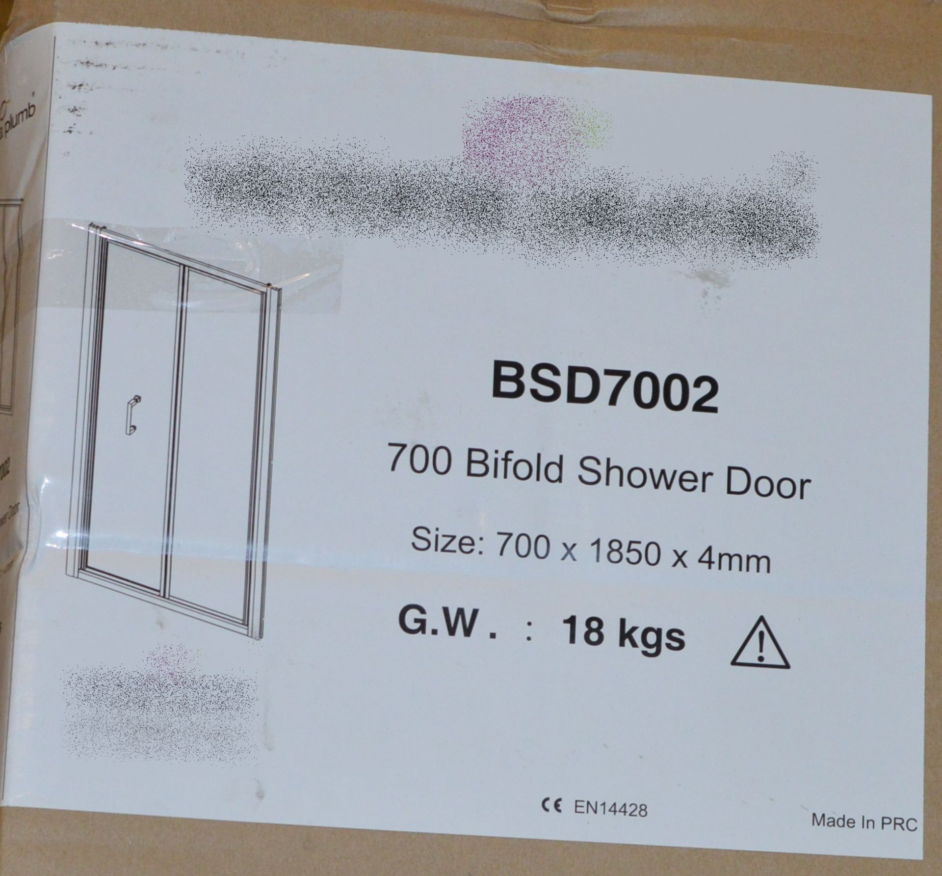 1 x 700mm Bifold Shower Door - Unused Stock - CL190 - Ref BR110 - 700x1850x4mm - Location: Bolton - Image 2 of 4