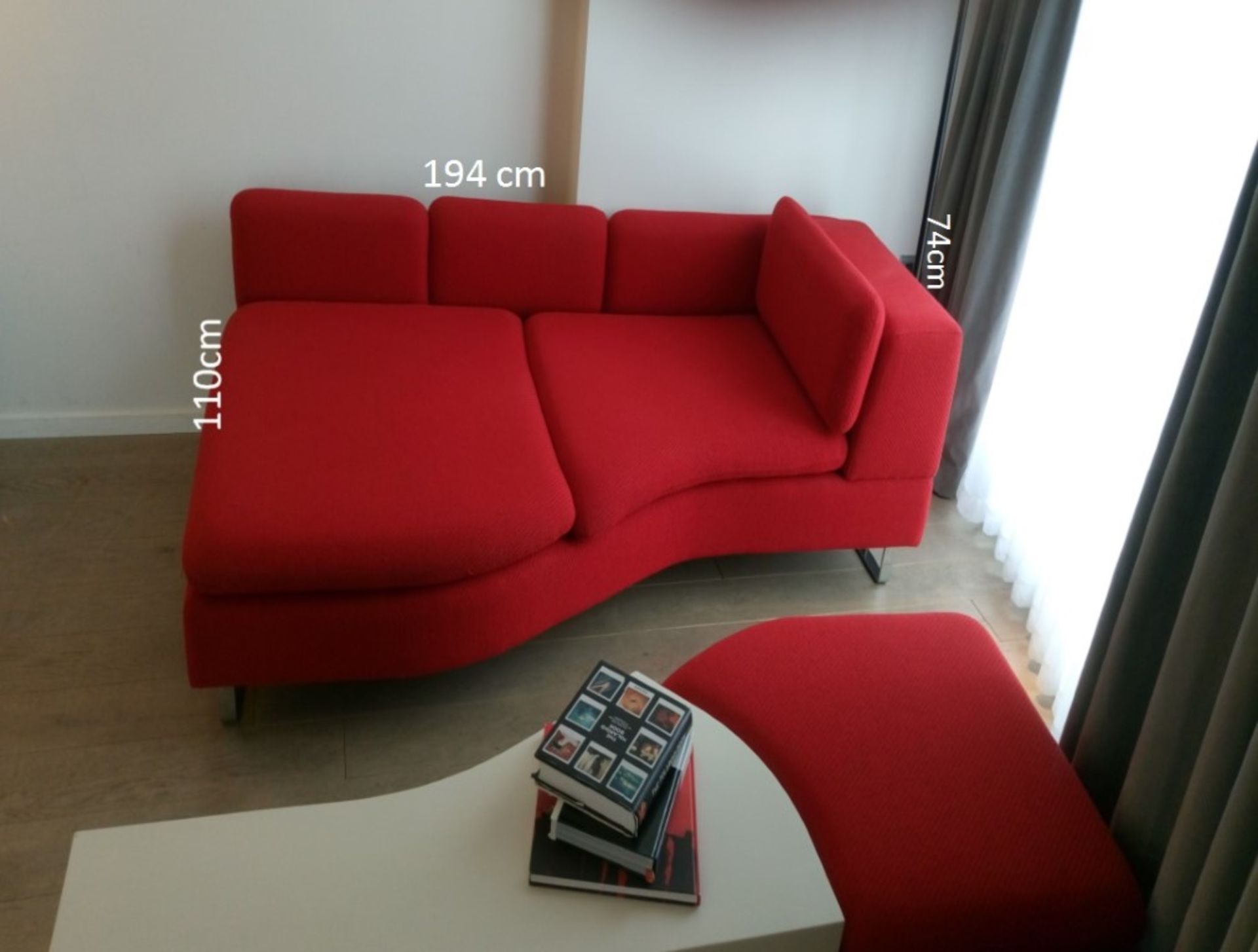 1 x Bespoke Curved Sofa and Pouffe - Colour: Bright Red - Recently Removed From A City Centre - Image 2 of 2