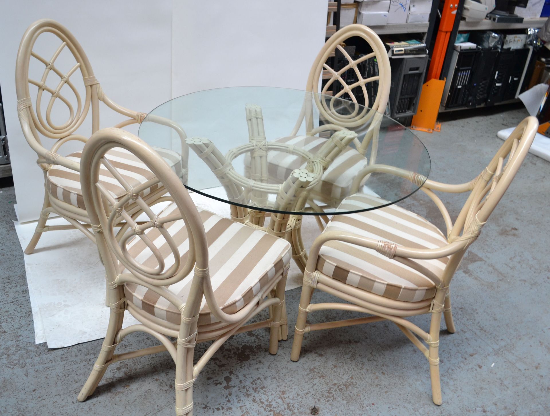 Glass Topped Cane Table with 4 Chairs - AE010 - CL007 - Location: Altrincham WA14 Dimensions: