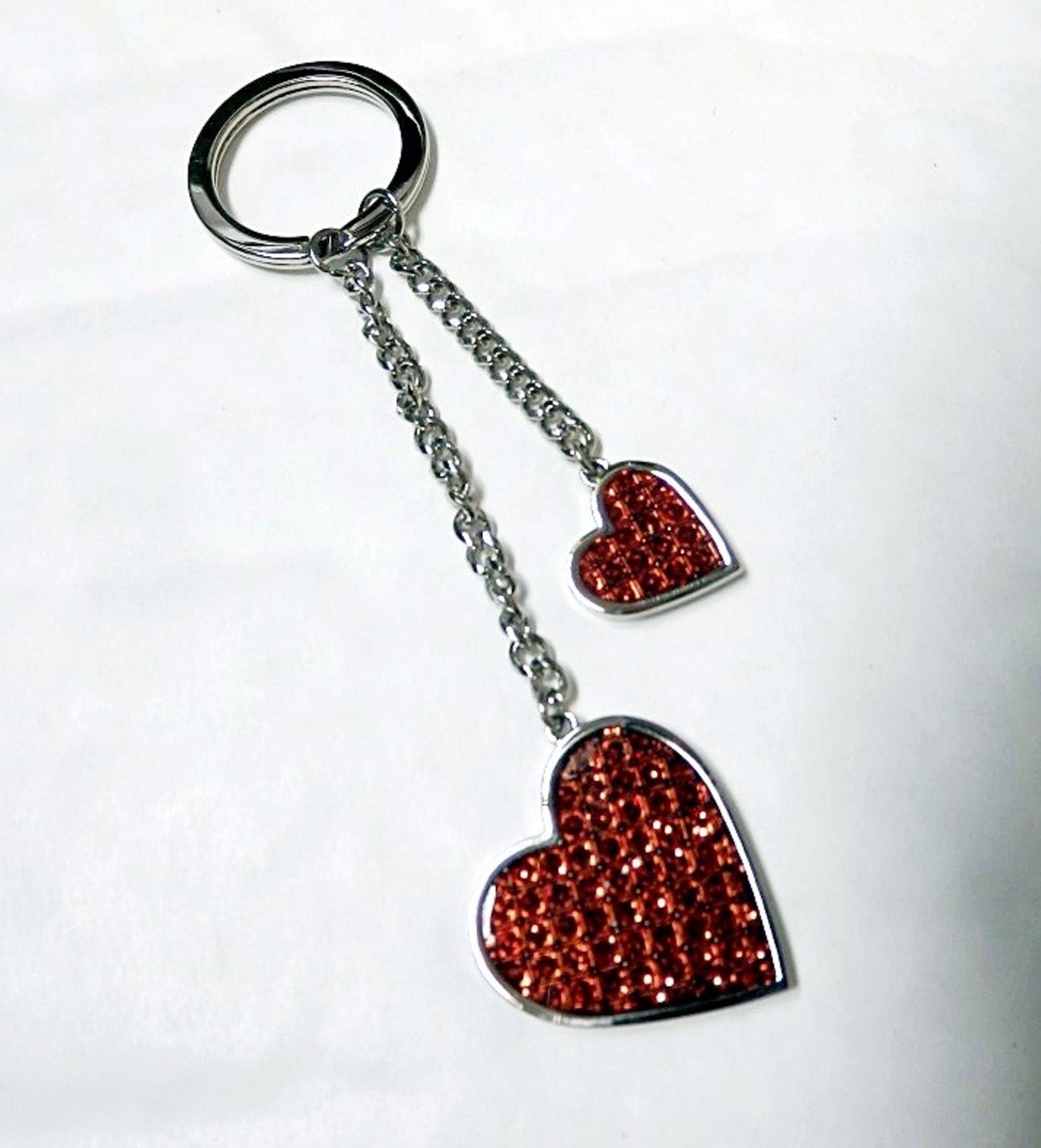 10 x Sterling Silver Plated Red Heart Key Rings with ICE London Crystals - Brand New & Sealed - Bild 2 aus 5