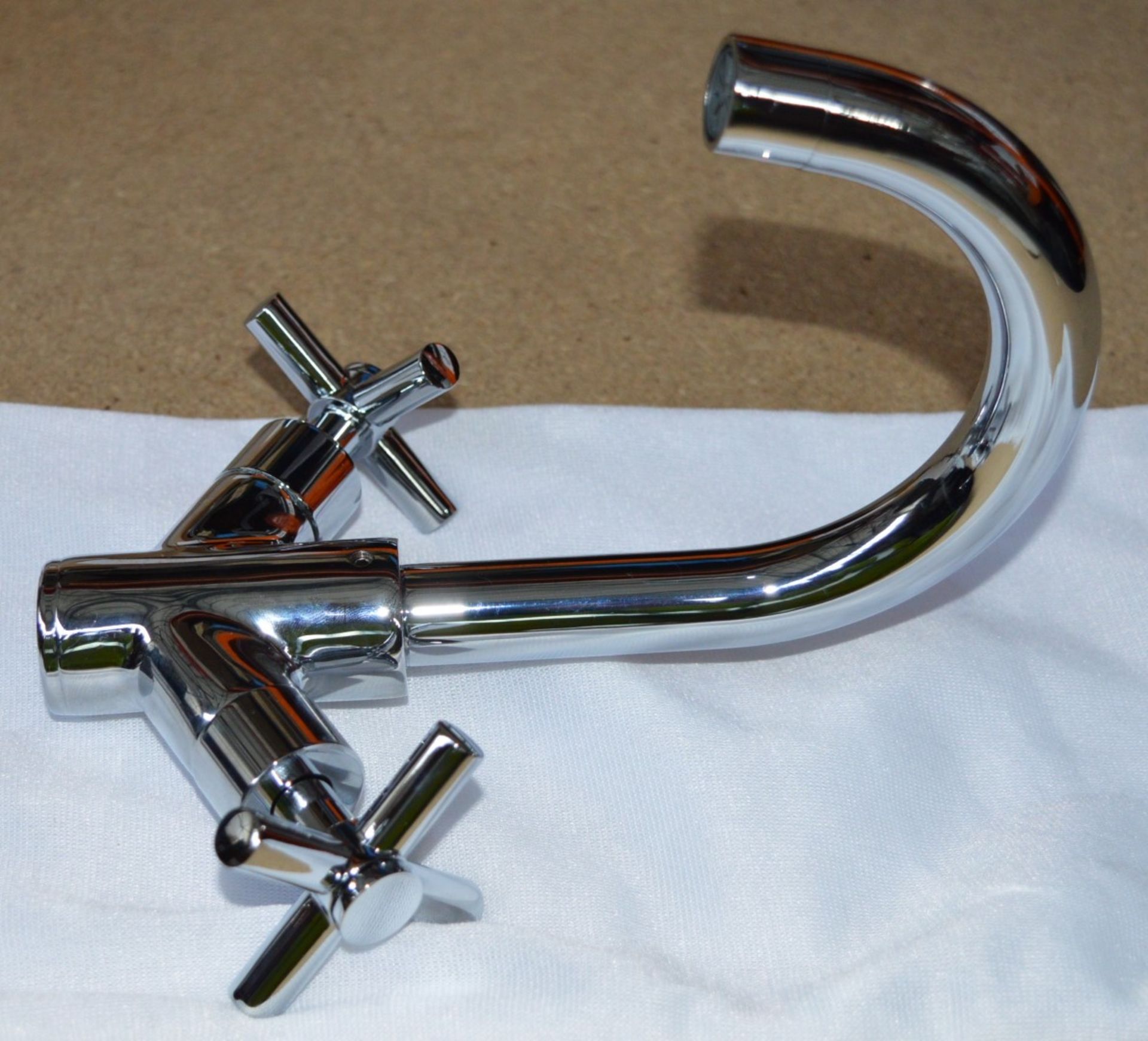 1 x Swan Neck Basin Mixer Tap - Brass Construction With Contemporary Chrome Finish - Unused - Image 2 of 6
