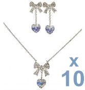 10 x HEART PENDANT AND EARRING SETS By ICE London - EGJ-9900 - Silver-tone Curb Chain Adorned With