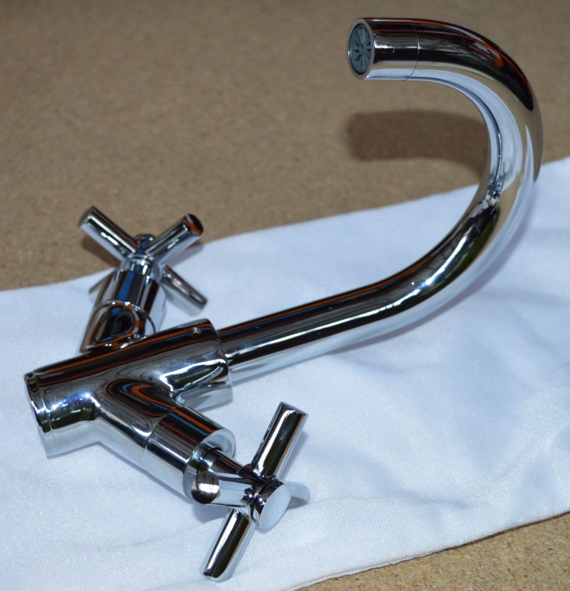 1 x Swan Neck Basin Mixer Tap - Brass Construction With Contemporary Chrome Finish - Unused - Image 4 of 6