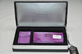 1 x "AB Collezioni" Italian Luxury Wallet And Business Card Holder In Purple (KR151V) - 2-Peice