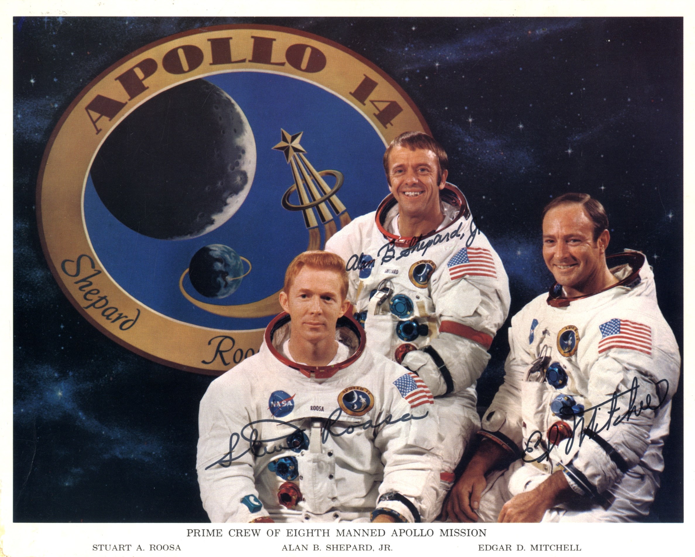 APOLLO XIV: Signed colour 10 x 8 photograph by all three crew members of Apollo XIV individually - Image 2 of 2