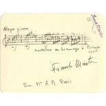 MARTIN FRANK: (1890-1974) Swiss Composer. A fine A.M.Q.S., Frank Martin, on an oblong 12mo card, n.