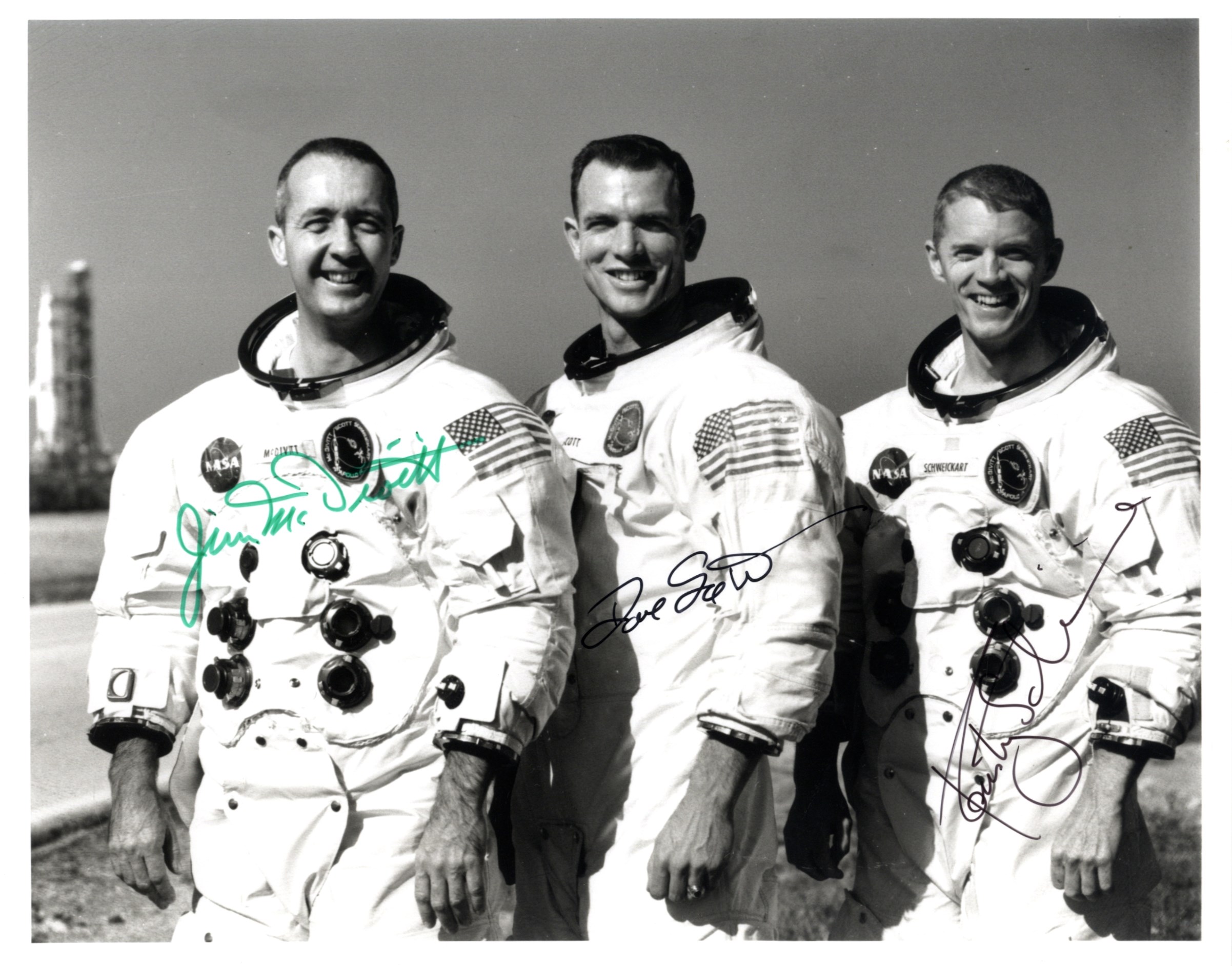 APOLLO IX: Signed 10 x 8 photograph by all three members of the Apollo IX crew individually