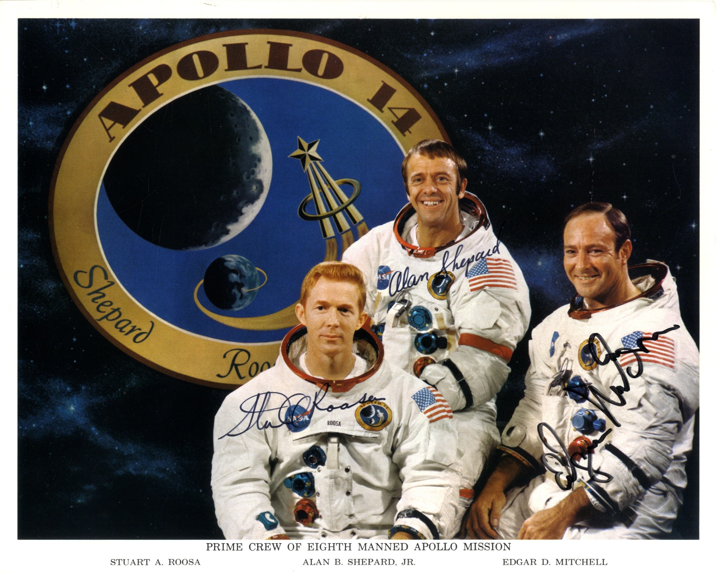 APOLLO XIV: Signed colour 10 x 8 photograph by all three crew members of Apollo XIV individually