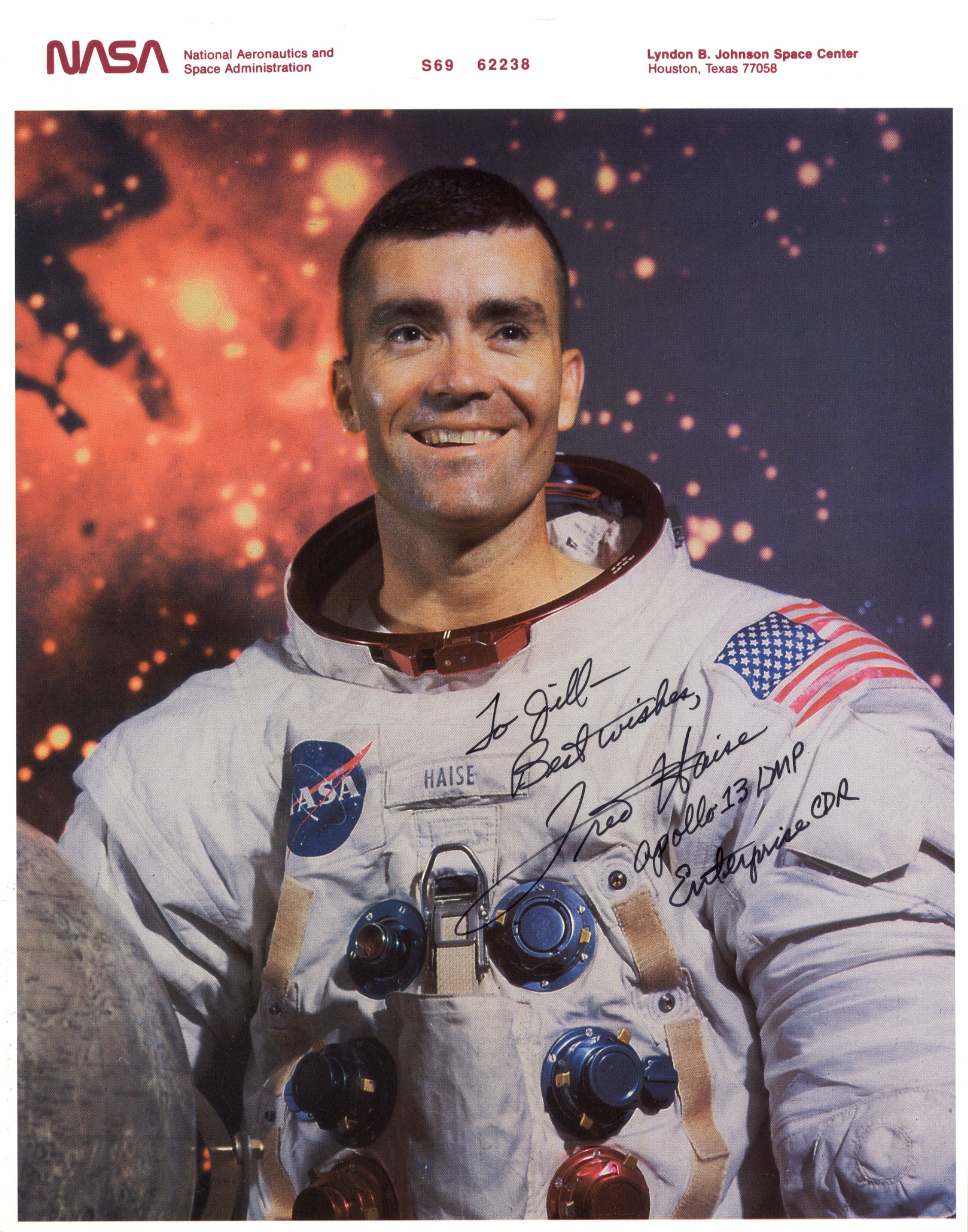 APOLLO XIII: James Lovell (1928- , Commander) signed colour 8. - Image 2 of 2