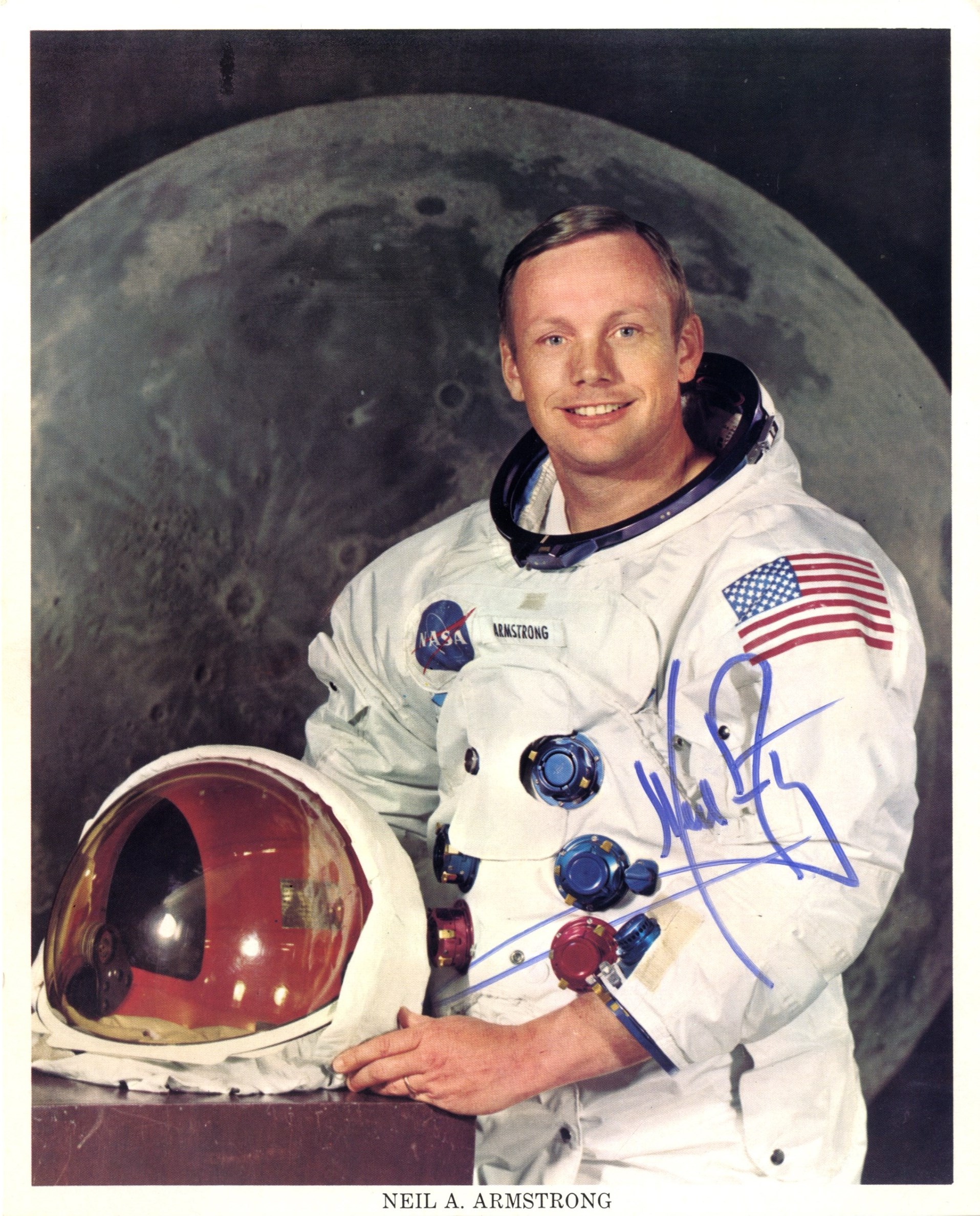 APOLLO XI: A good set of three individual signed colour 8 x 10 photographs by the crew members of