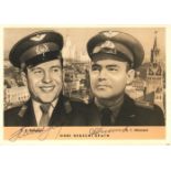 VOSTOK III & IV: Vintage signed postcard photograph by both the Russian Cosmonauts Andriyan