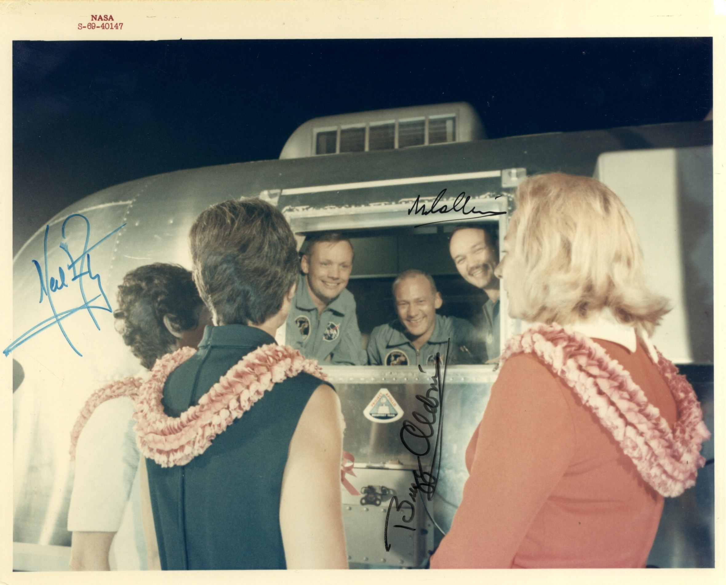 APOLLO XI: A superb signed colour 10 x 8 photograph by all three crew members of Apollo XI