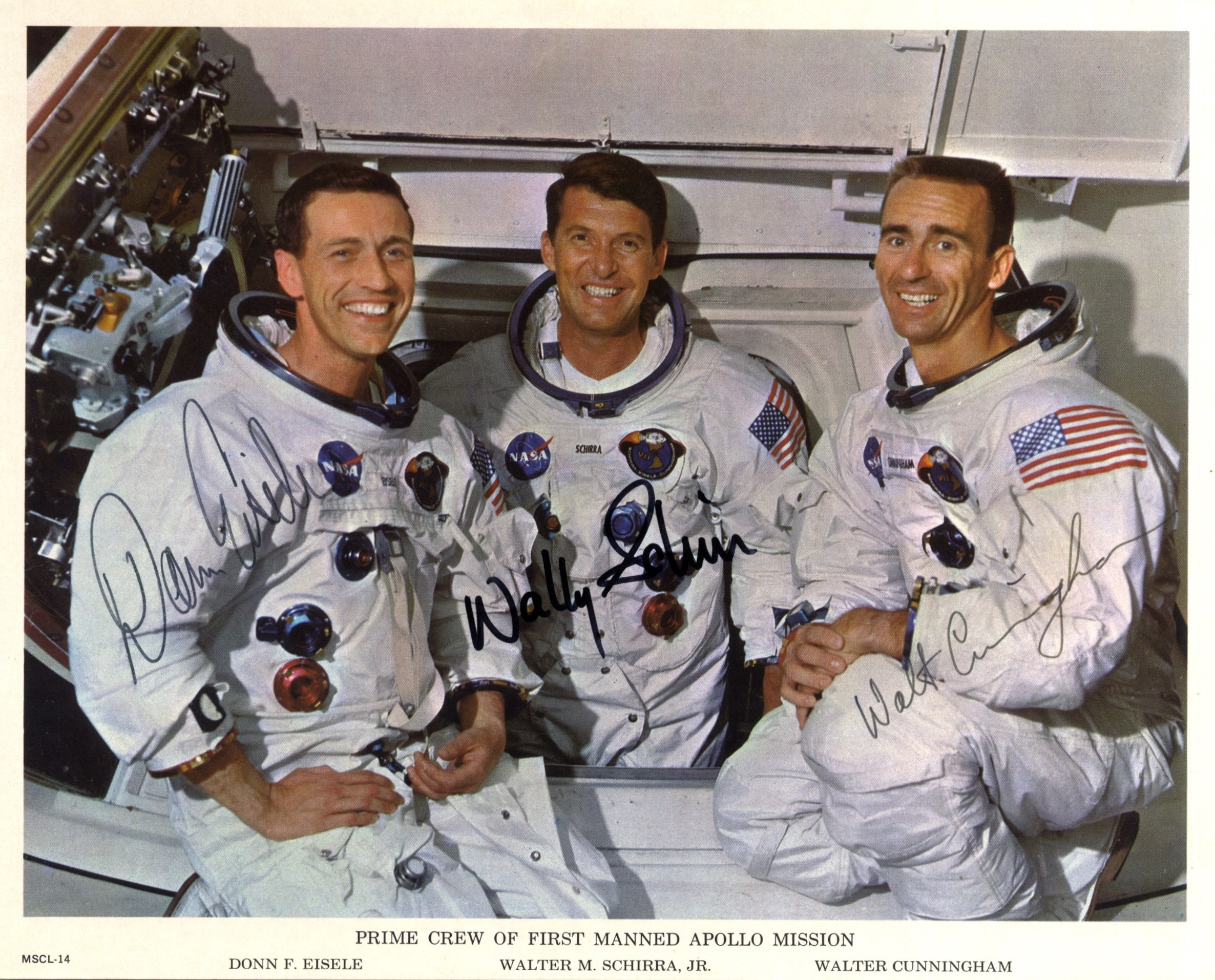 APOLLO VII: Signed colour 10 x 8 photograph by all three members of the Apollo VII crew