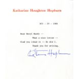 HEPBURN KATHARINE: (1907-2003) American Actress, Academy Award winner. Brief T.L.S.