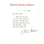 HEPBURN KATHARINE: (1907-2003) American Actress, Academy Award winner. T.L.S.