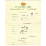 AUSTRALIAN CRICKET: An official 4to team sheet individually signed by seventeen members of the