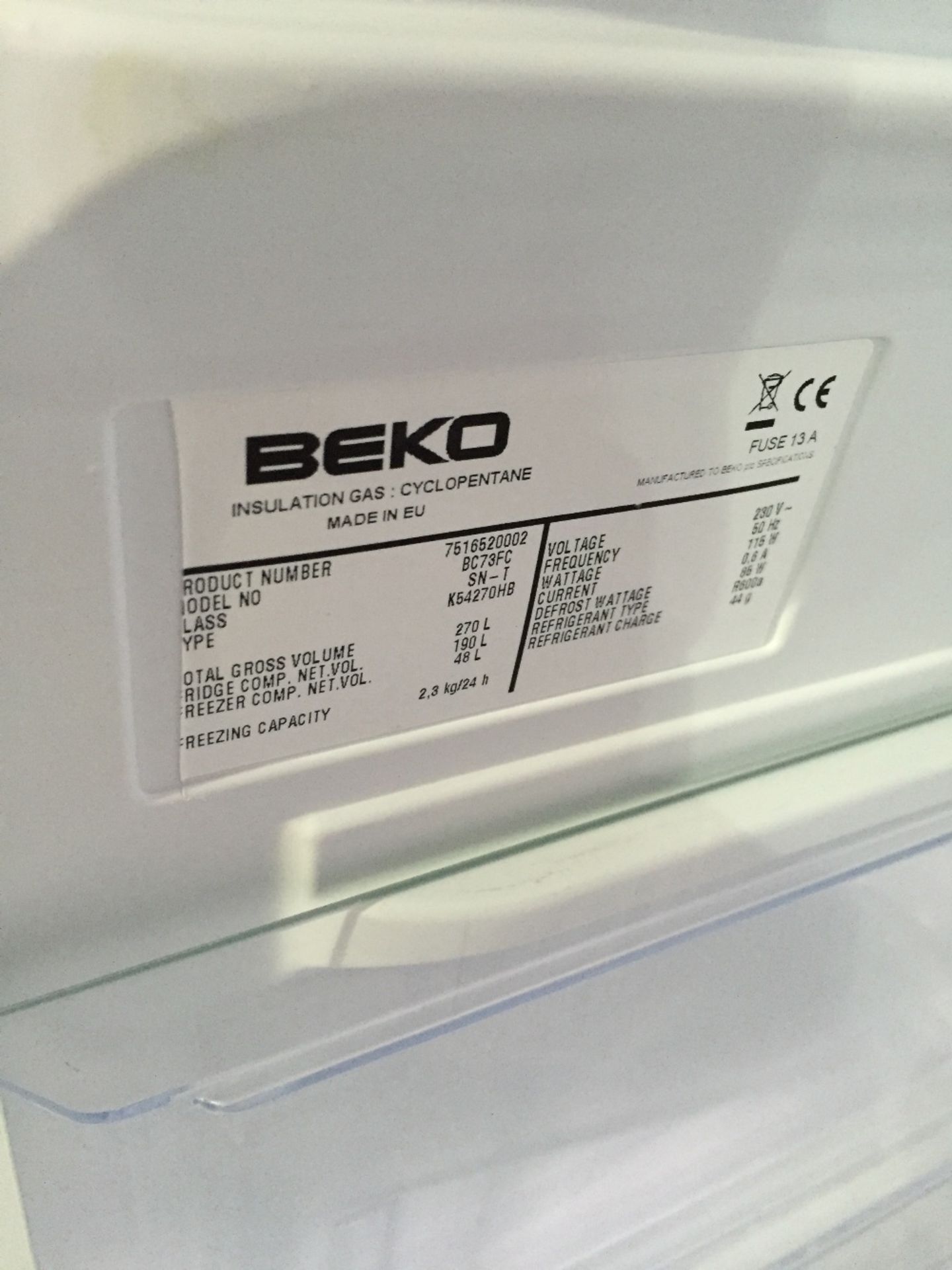 Beko integrated Fridge - Image 3 of 3