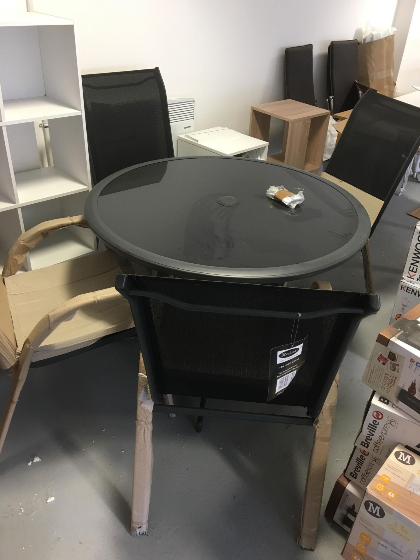 Garden Furniture - Black Glass Table with 4 Mesh Chairs RRP £89