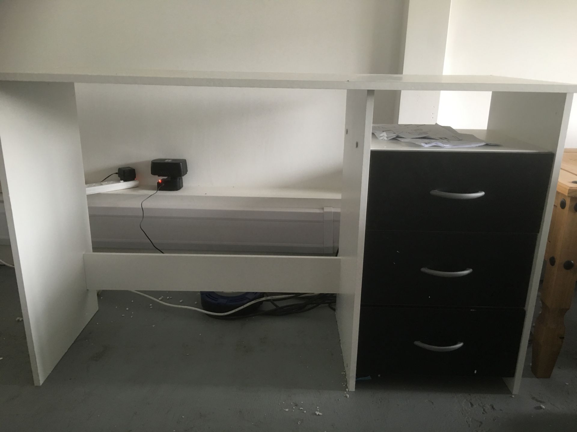 White Wooden Desk with 3 Black Draws