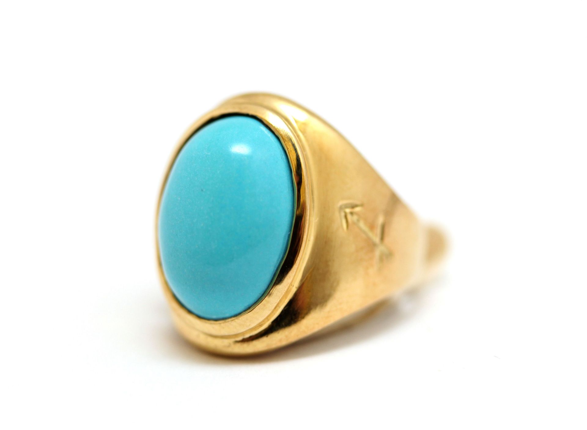 N. 1H (5260 IVG) Anello in oro giallo 18kt e turchese, simbolo astrologico Sagitario, gr. 7 (R.G.