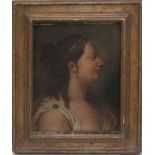 Profilo di donna con orecchino di perla, olio su tela, Scuola Italiana Periodo Neoclassico, fine '