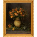 Mazzo di fiori in vaso, olio su faesite, scuola inglese dell'800 cm. 31x39