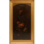 Composizione di fiori e uccelli, olio su ardesia cm. 30x60. Periodo Vittoriano