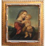 Madonna con bambino, scuola Italiana dell'800, olio su tela, cm. 41x50, cornice coeva