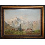 Paesaggio di montagna, E. Moretti, primi '900, olio spatolato su tela, cm. 97x68, cornice coeva
