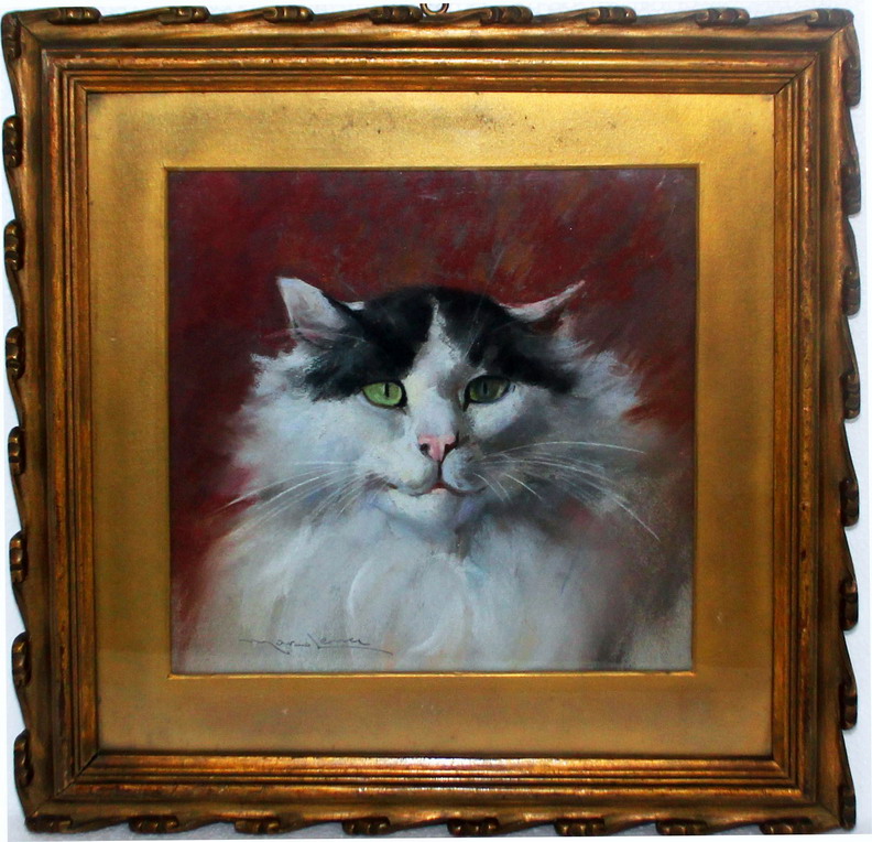 Gatto, olio su cartoncino cm. 28x28, Marino Lenci (Napoli 1874-1939)