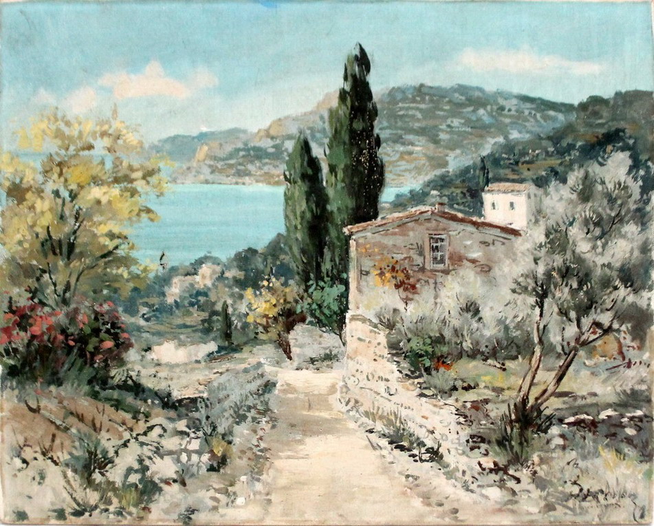 Veduta del Garda, olio su tela cm. 55x46, anni '50