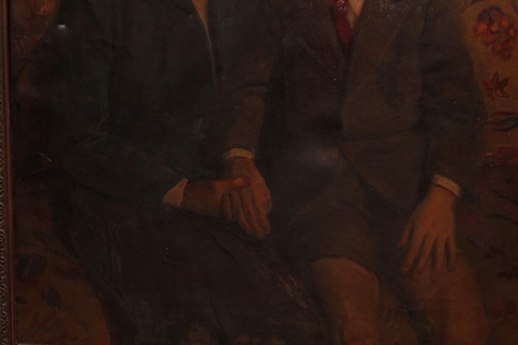 Madre e figlio su divano, olio su tela cm. 88x101 primi '900 cornice coeva - Image 2 of 3