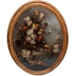 Trionfo di fiori in vaso, olio su tela cm. 62x81 fine'800 cornice coeva