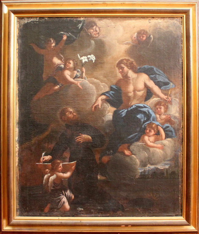 Scena sacra con San Filippo Neri, olio su tela,  attribuito a Leonardo Olivieri (Martina Franca 23/