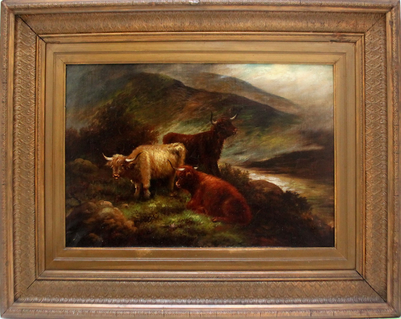 Paesaggio con animali al pascolo, Joseph Denovan ADAM (1842-1896), Inghilterra XIX secolo, cm. 61x41